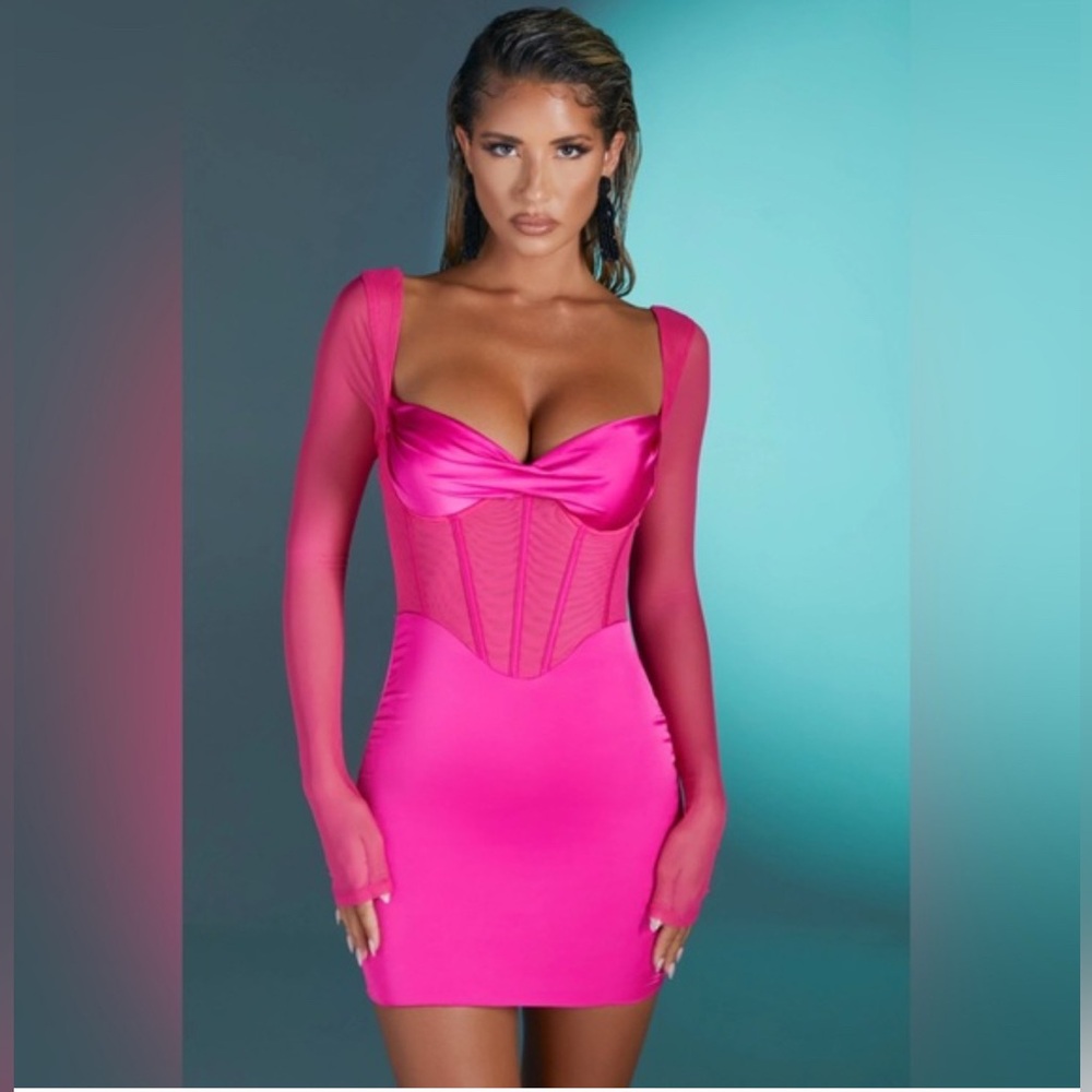 Oh Polly Lorient Long Sleeve Mesh Mini Dress